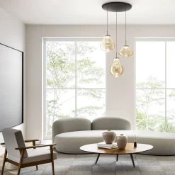 Fabas Luce Deva LED Pendelleuchte, 3-flg., mit Rondell