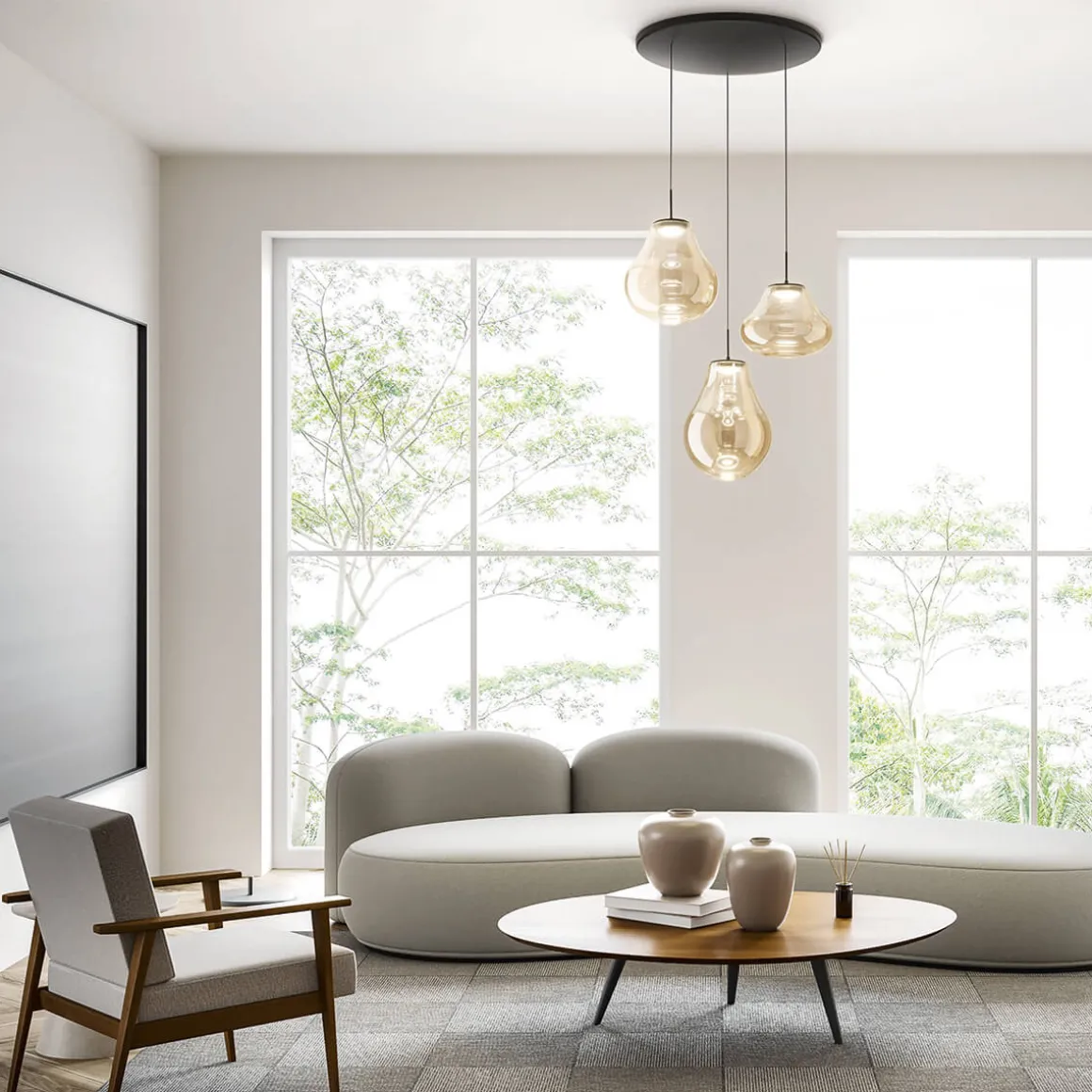 Fabas Luce Deva LED Pendelleuchte, 3-flg., mit Rondell