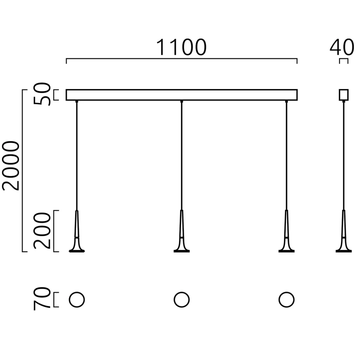 Helestra Flute LED Pendelleuchte, 3-flg.