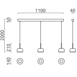 Helestra Flute LED Pendelleuchte, 3-flg.