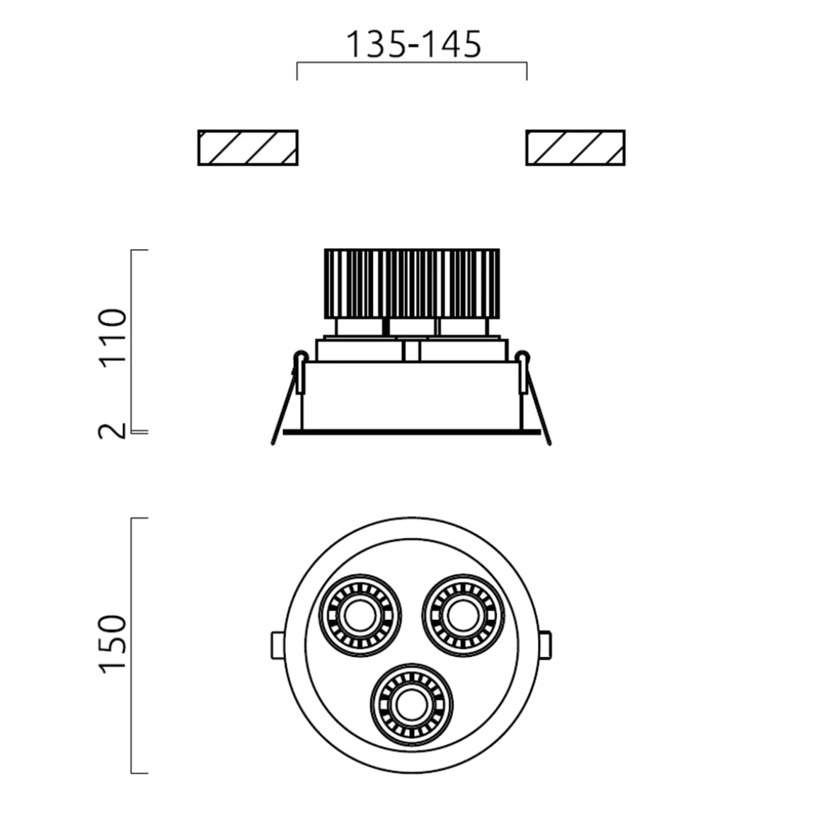Helestra Run LED Deckeneinbaustrahler, 3-flg.