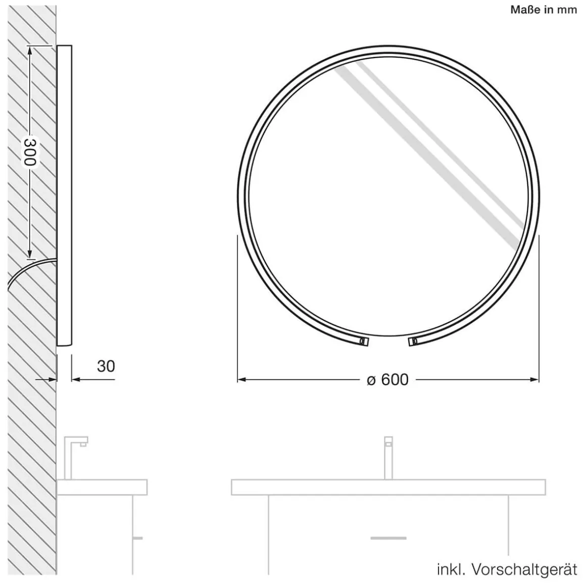 Occhio Mito sfera 60 wide Wand- / Spiegelleuchte, Spiegel getönt