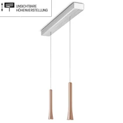 Oligo Rio LED Pendelleuchte, 2-flg., unsichtbare Höhenverstellung, Baldachin: Alu gebürstet