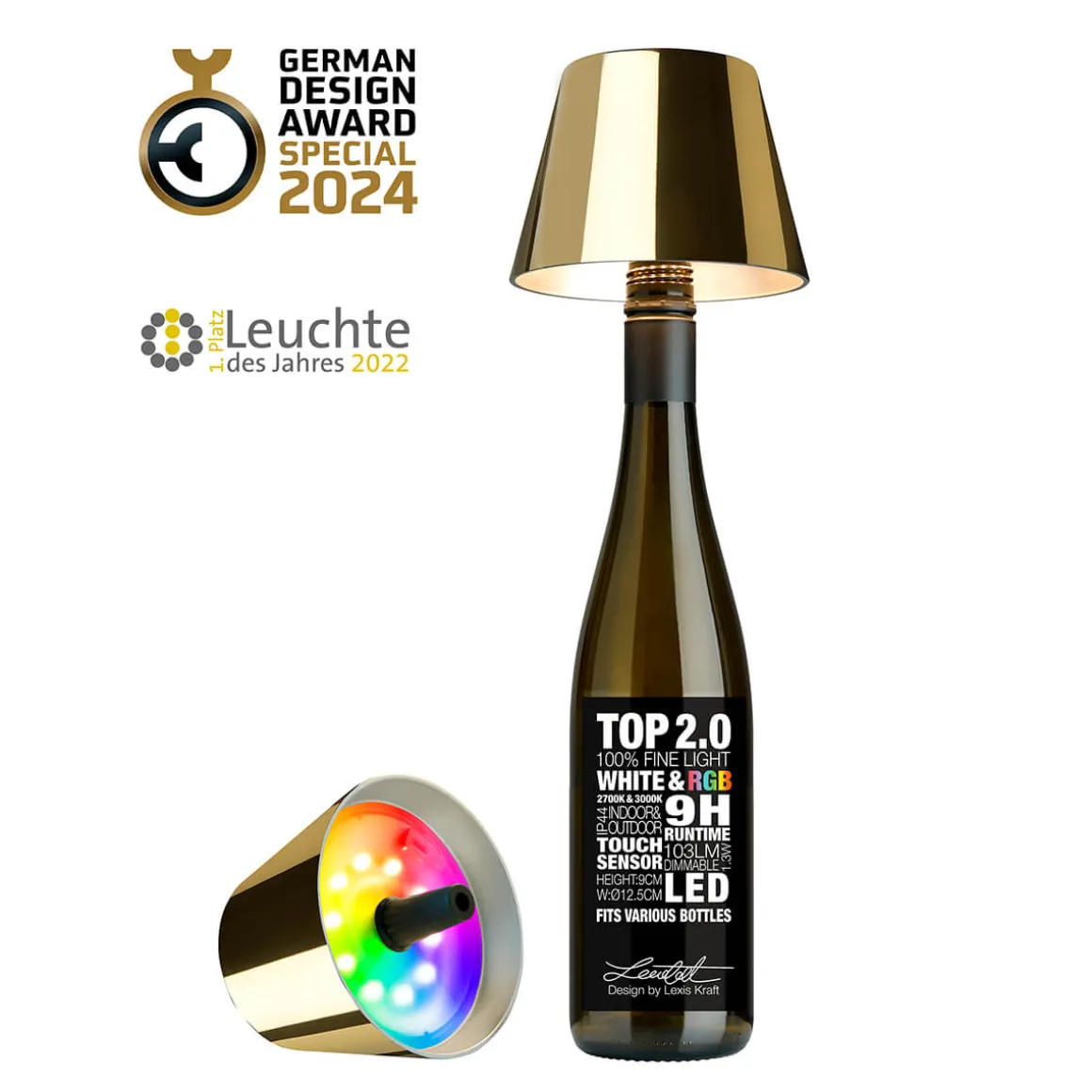 Sompex Top 2.0 RGB LED Akkuleuchte & Flaschenaufsatz