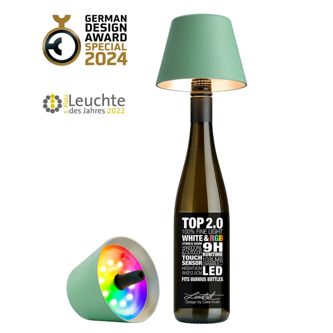 Sompex Top 2.0 RGB LED Akkuleuchte & Flaschenaufsatz