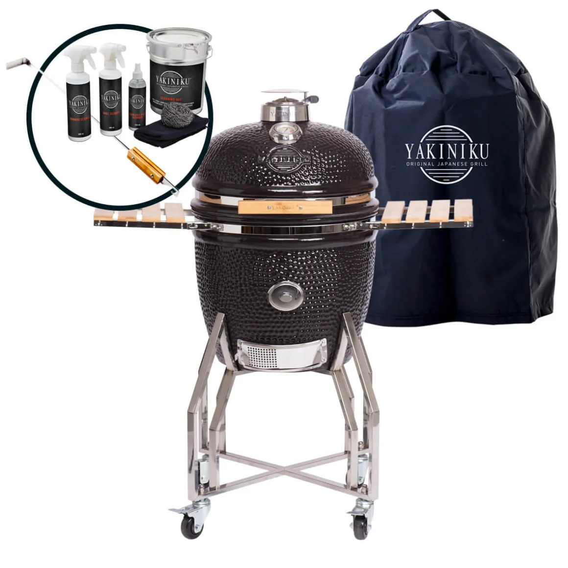 Yakiniku Kamado Grill inkl. Ständer, Seitentischen & Pro Set, Sorglos-Paket